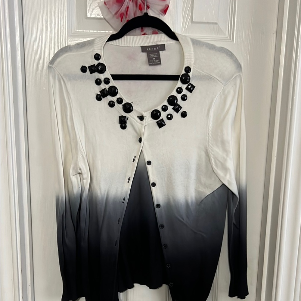 Kenar Black and White Cardigan with Ombre Effect